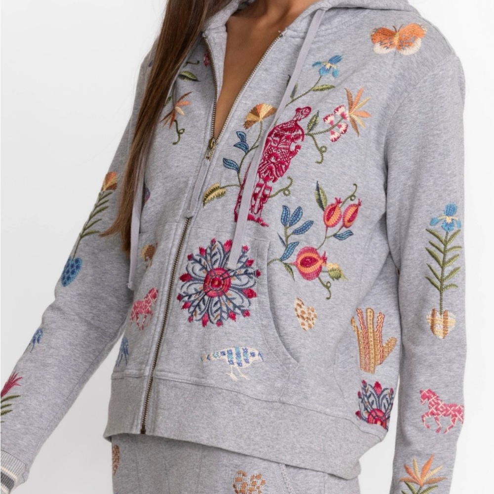 Johnny Was-Adela Heather French Terry Zipup Sweatshirt - Picture 3 of 12